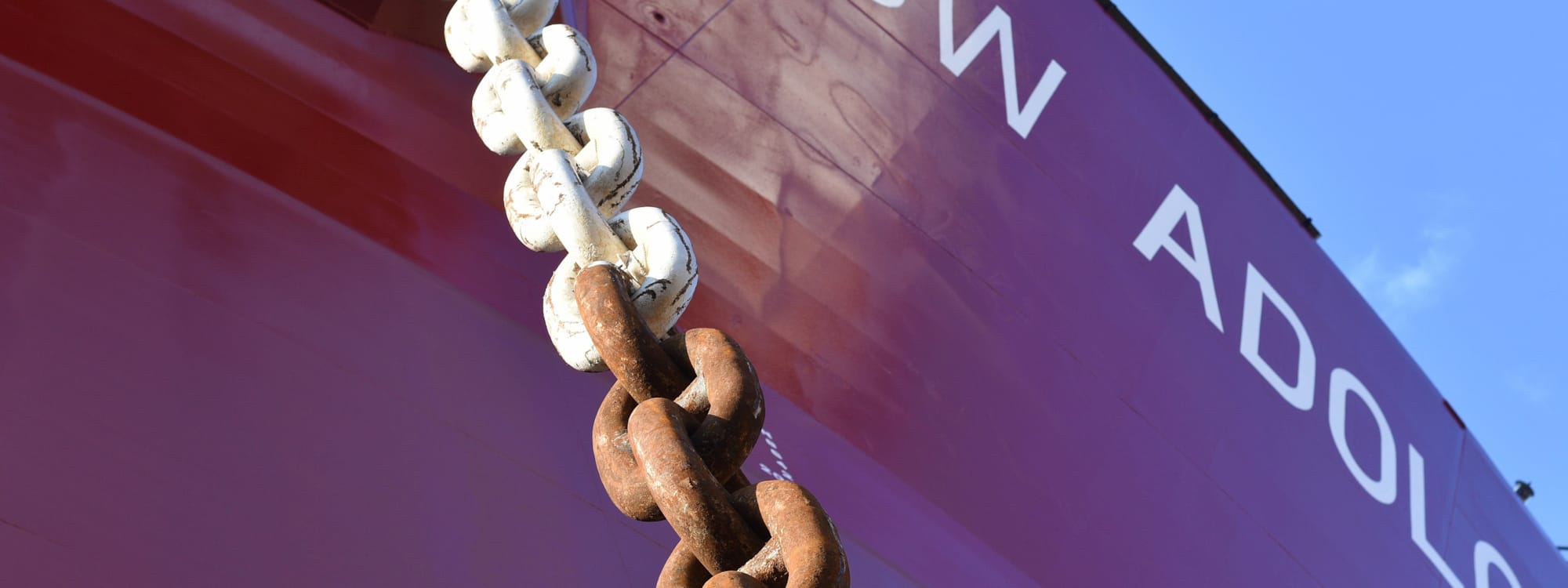 Close-up of mooring chain on ship Adolo