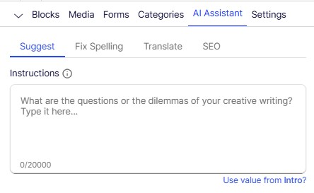 Screenshot of a user interface for an AI Assistant tool with tabs labeled