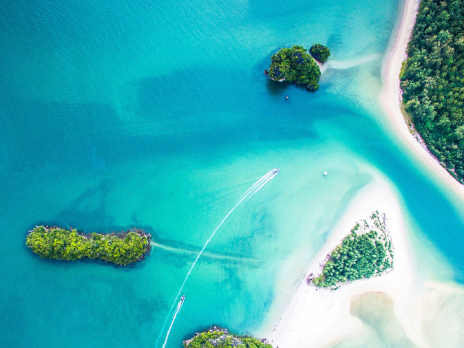 White sandy beach and blue sea
