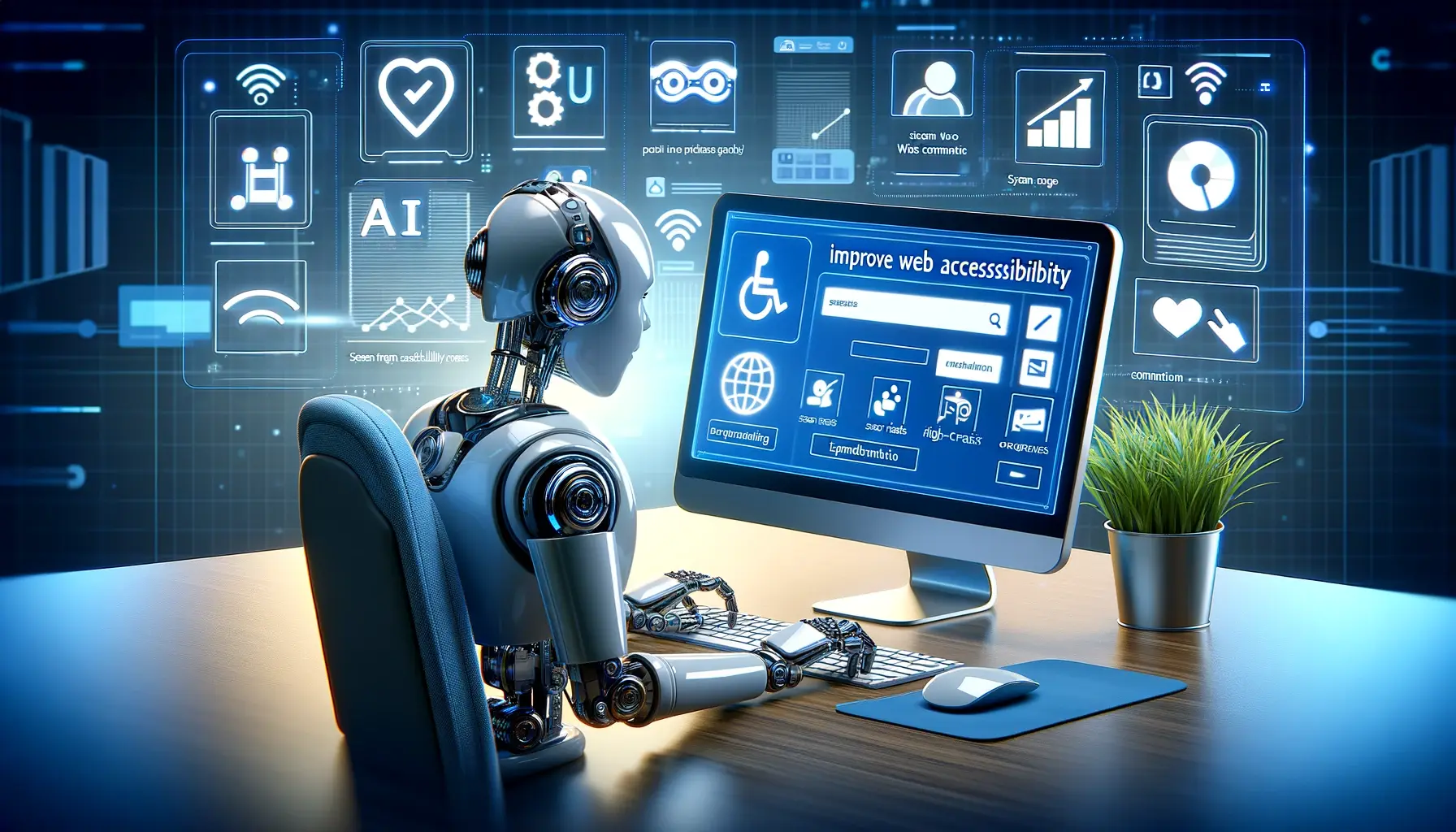 robot in front of computer