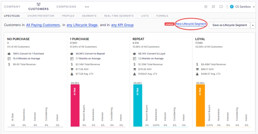 Example of how it can look when analyzing customer life cycles in ODP