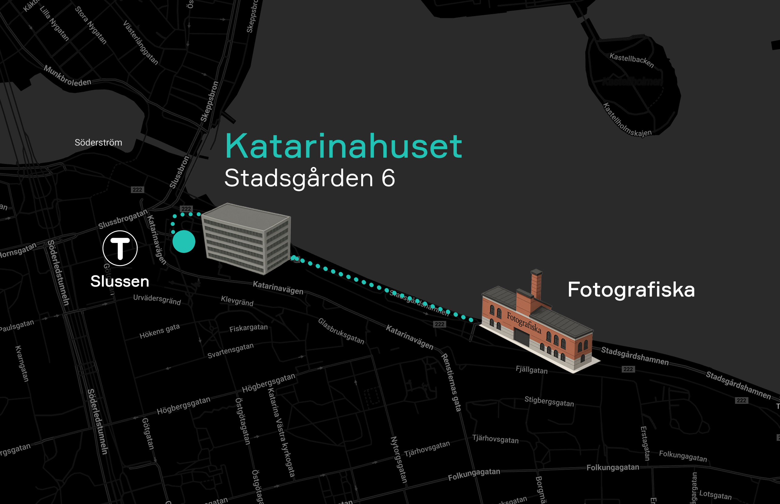 Illustration how to walk from Fotografiska to NOVA House