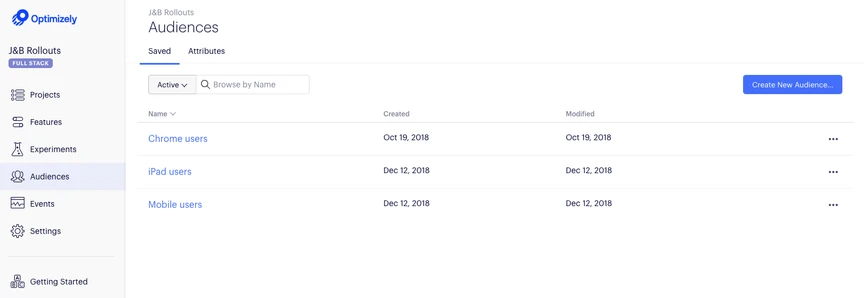 Screenshot of segments in optimizely web expterimentation tool