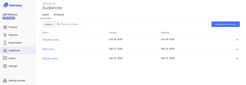 Screenshot of segments in optimizely web expterimentation tool