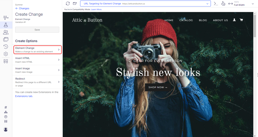 Screenshot of user interface optimizely web experimentation