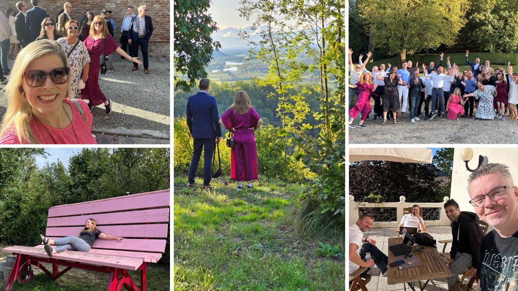 collage of pictures of people at Epinova outdoors in Italy