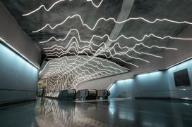 The picture shows a subway escalator in Stockholm