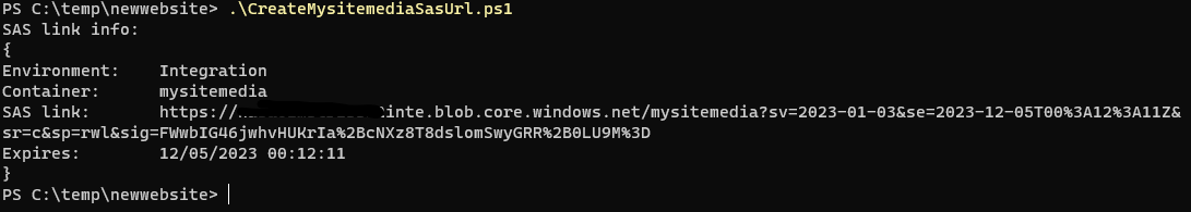 Create mysitemedia SAS Url
