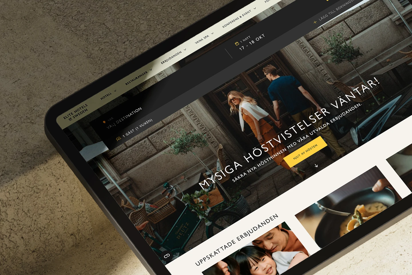 Screenshot of Elite hotel's new website with different package deals