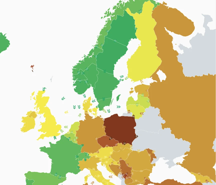 Screen shot from Electricity Maps showing a live snapshot of the amount of CO2 generated for energy production in each region