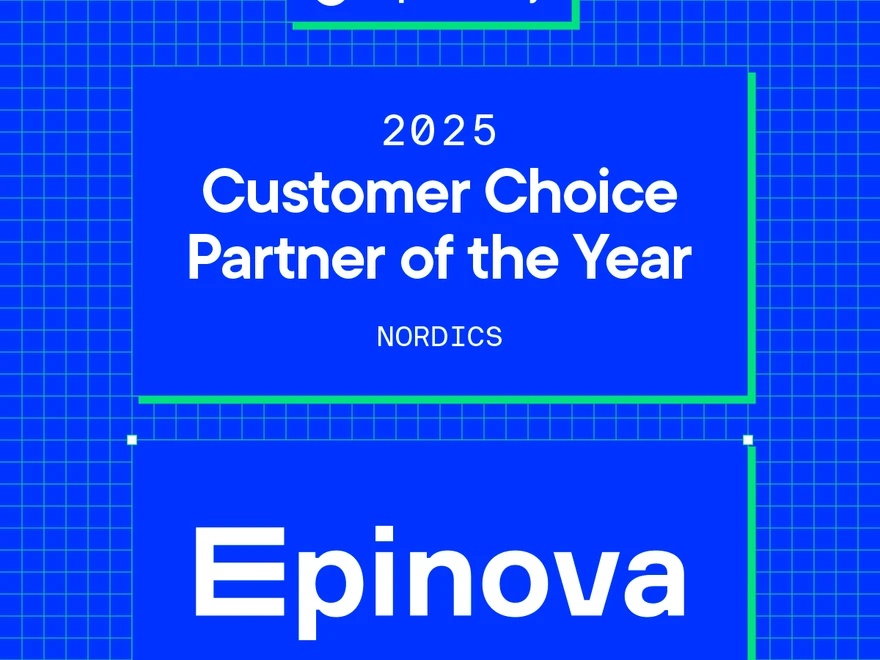 2025 Customer Choice Partner of the Year award graphic for Nordics by Optimizely, featuring a blue background, grid pattern, and a trophy icon.