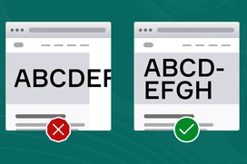Visualization of screens with and without soft hyphenation.