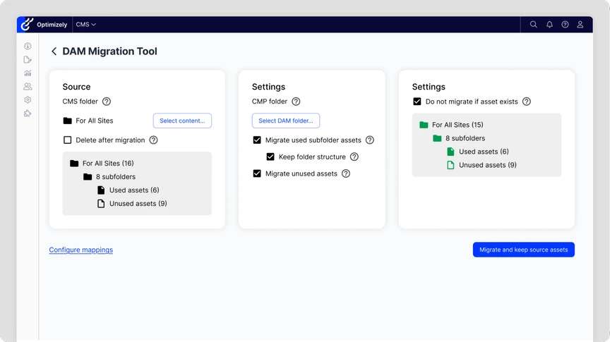 screen shot of folder structure in the DAM migration tool