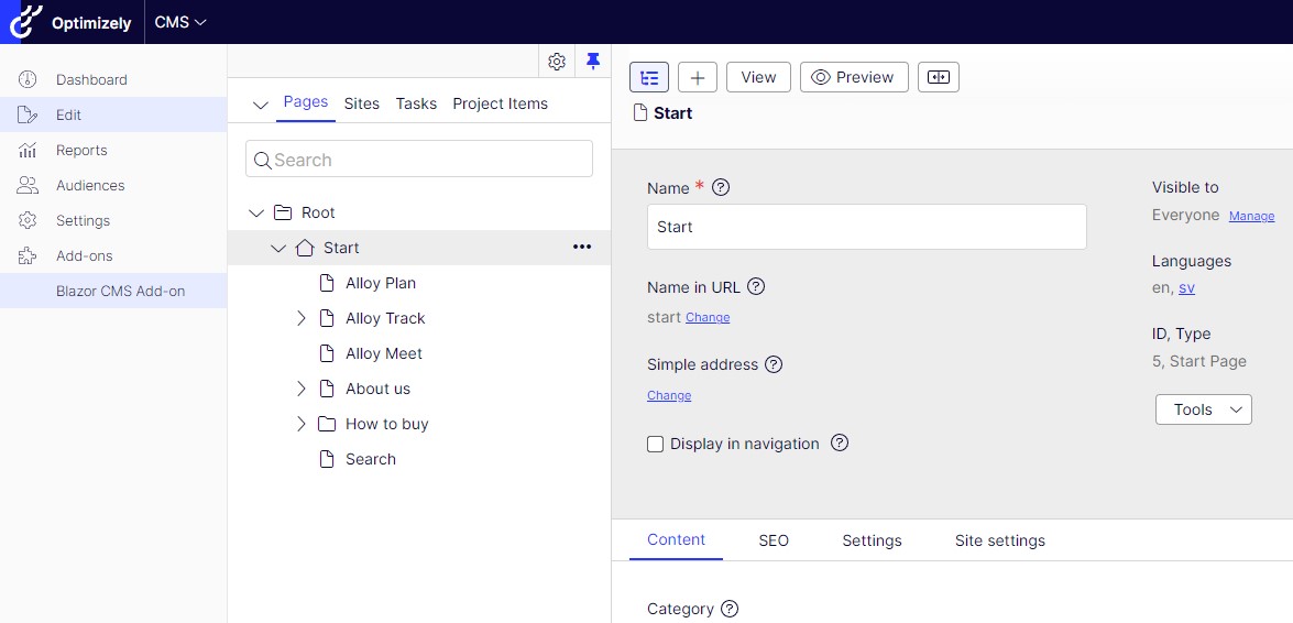 Blazor component as CMS Add-on