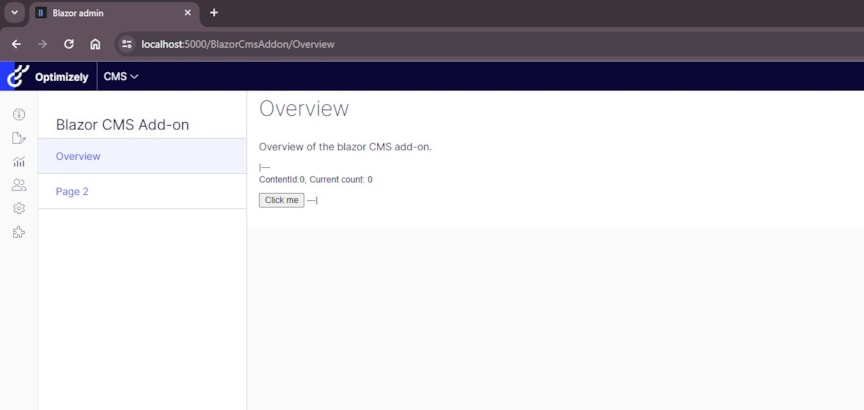 Blazor component CMS Add-on overview