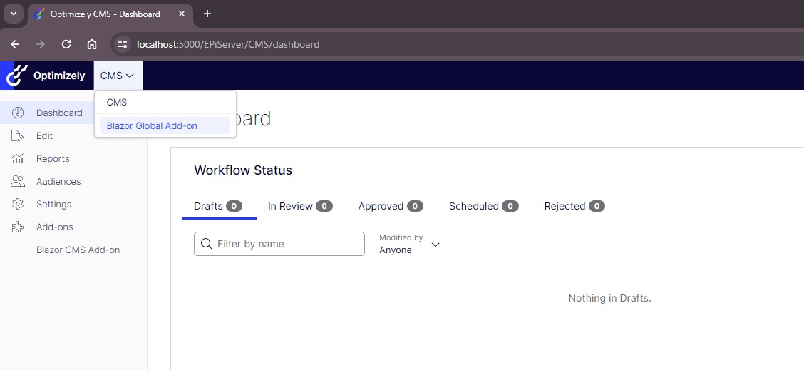 Global Add-On top menu