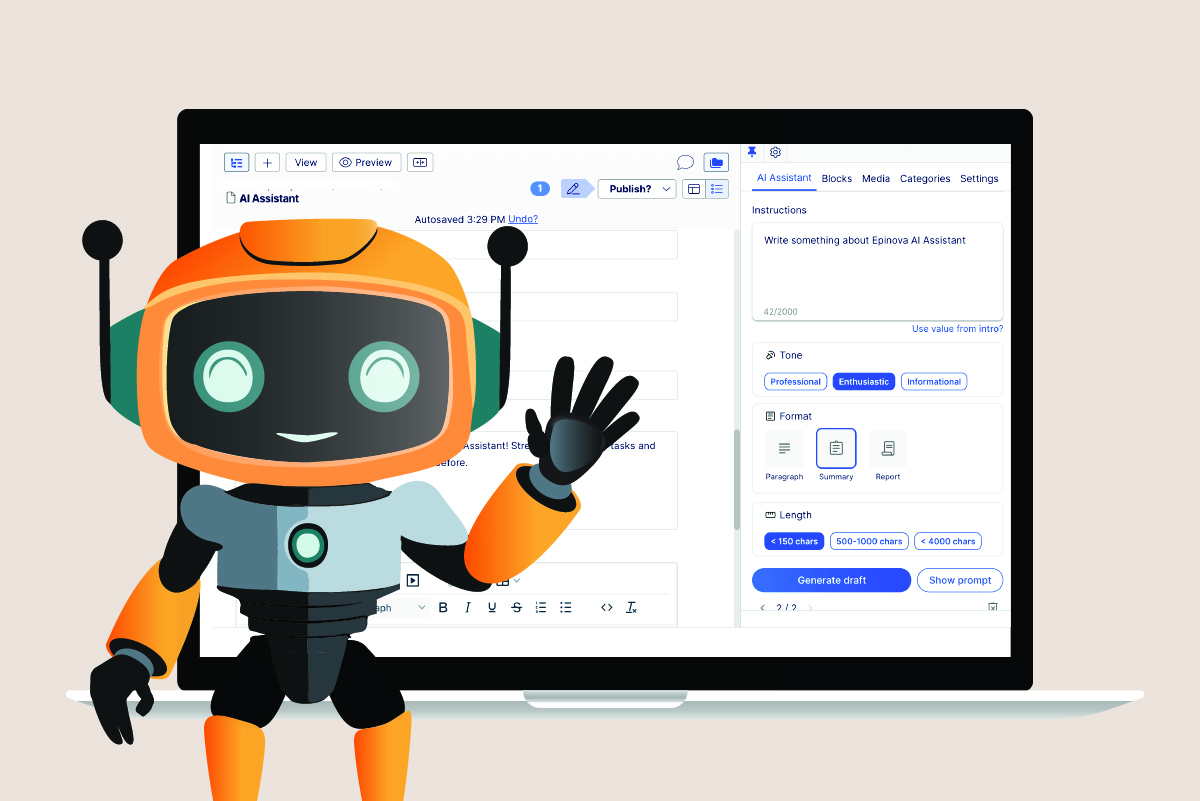 Illustration with a little robot in front of a computer screen