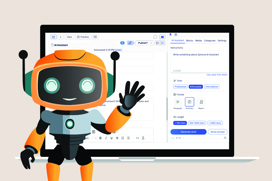 Illustration with a little robot in front of a computer screen