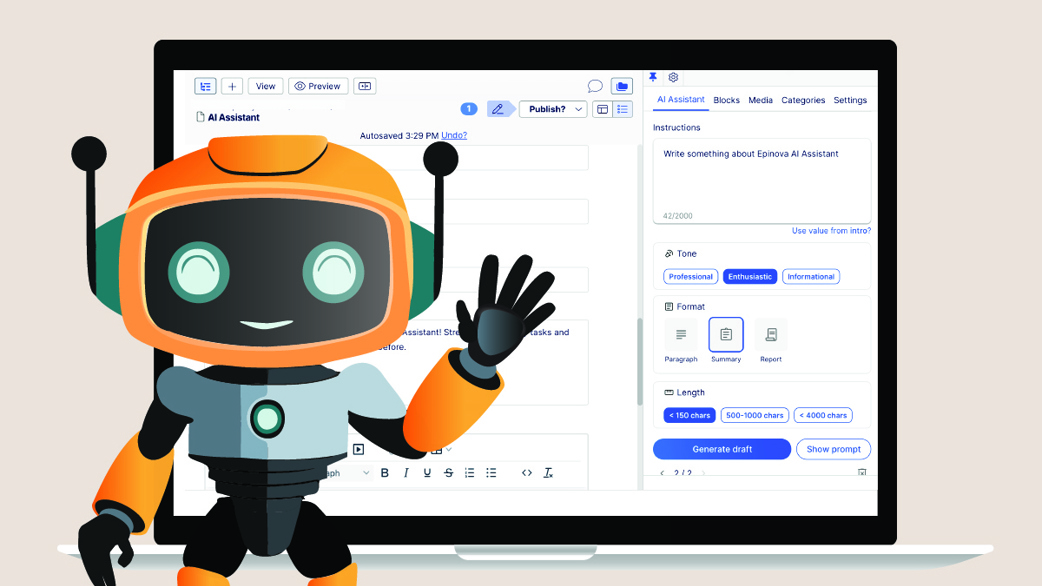 Illustration with a little robot in front of a computer screen