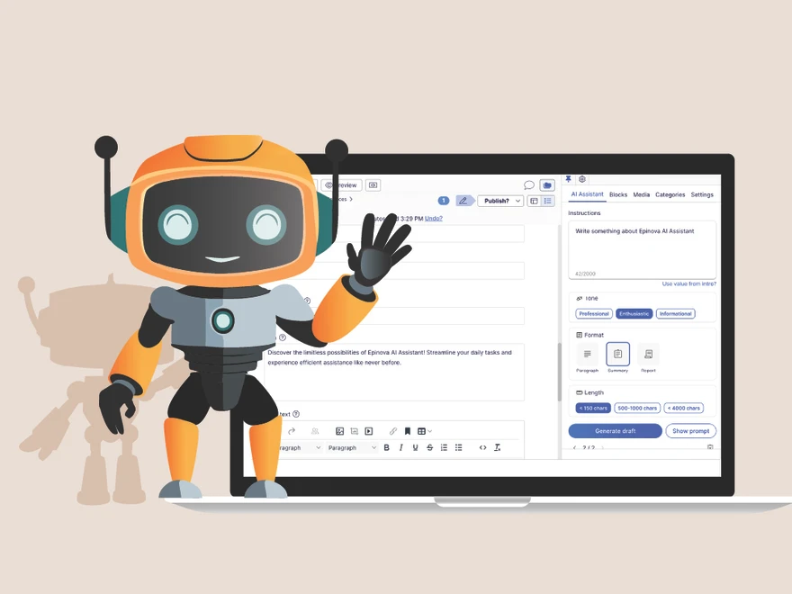Illustration with a little robot in front of a computer screen