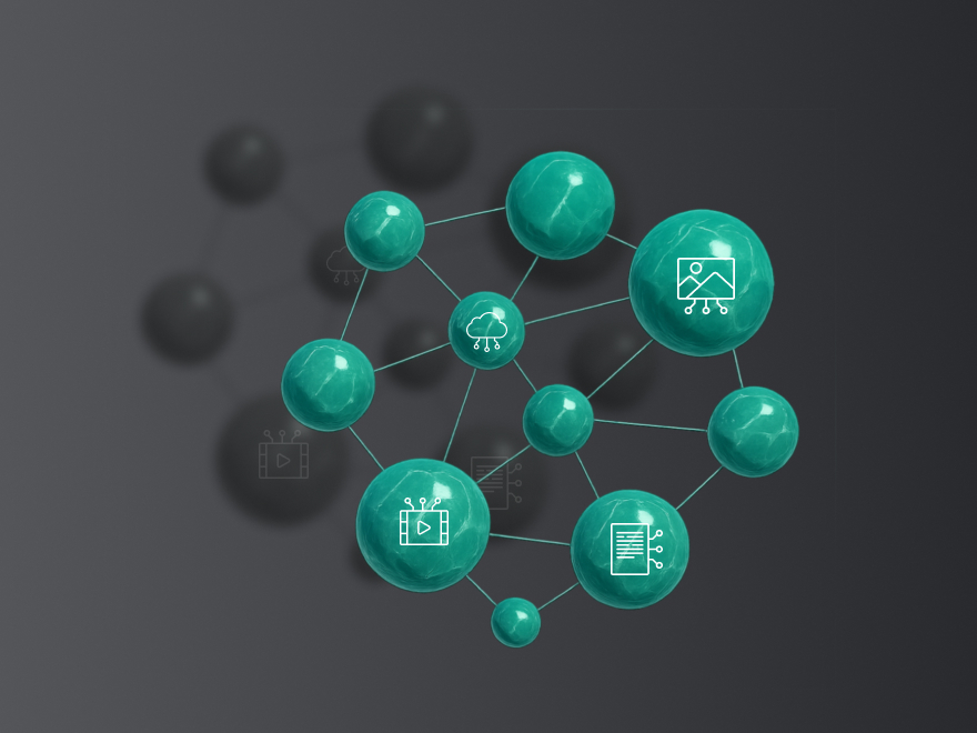 Illustration with assets in shape of balls connected to each other in a figure