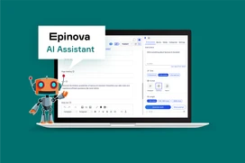 Illustration med en datorskärm i redaktörsläge och en liten robot bredvid