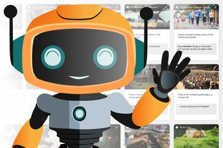 Robot in front of Alt Text Manager list