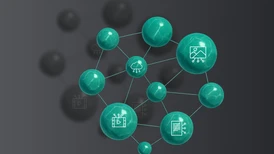 Illustration with assets in shape of balls connected to each other in a figure