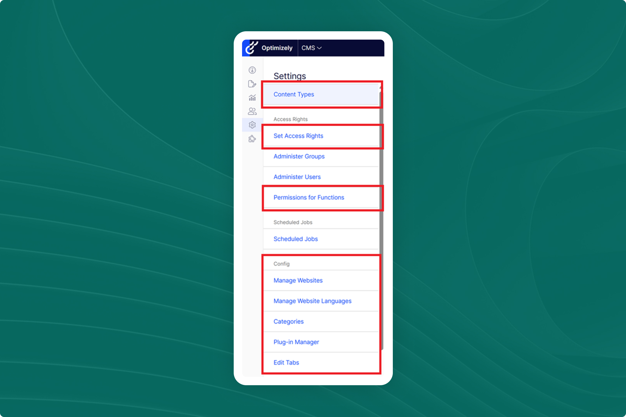 Screenshot of admin area