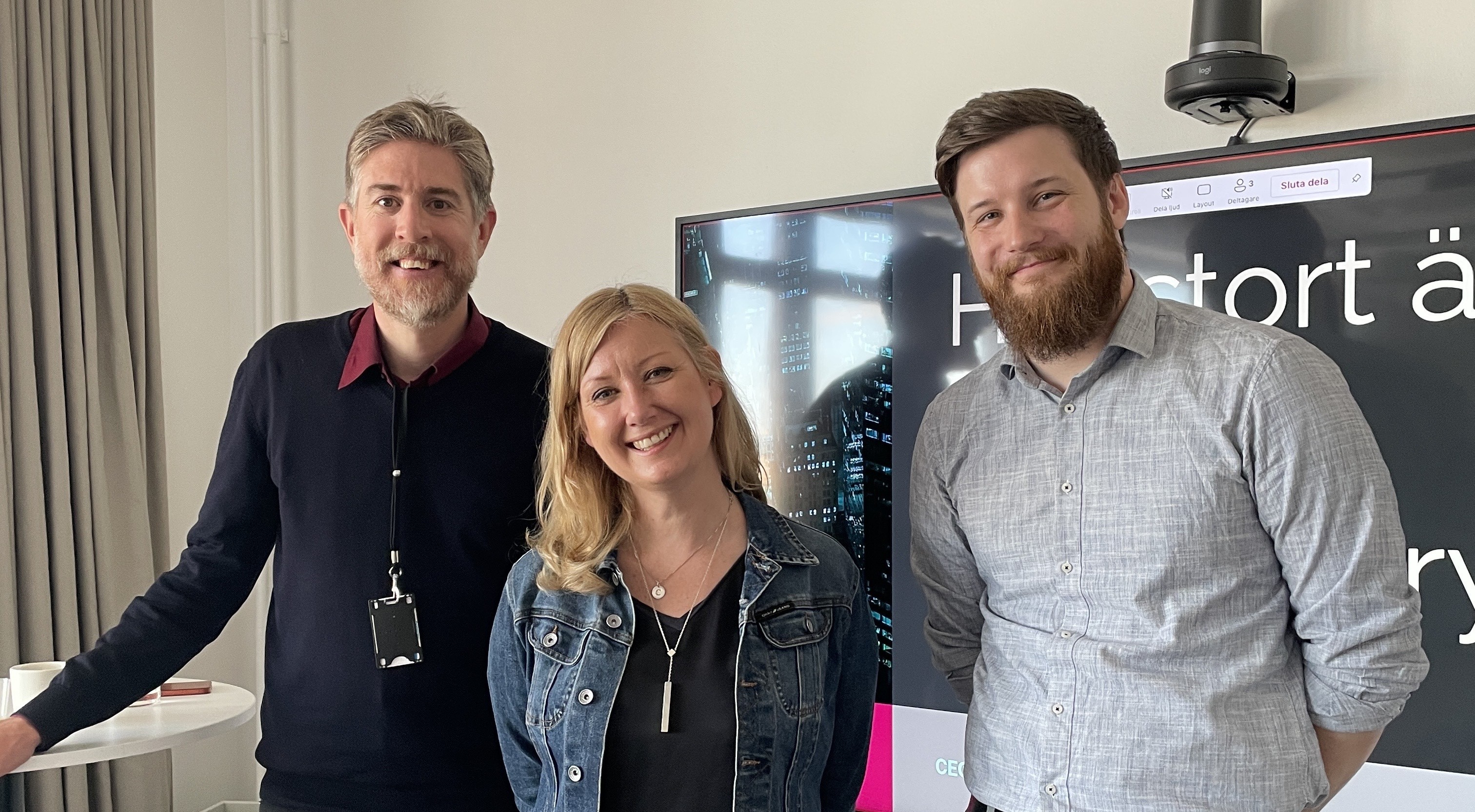 Group photo of Linus Ekström, Cecilia Hjertzell and Simon Piquer