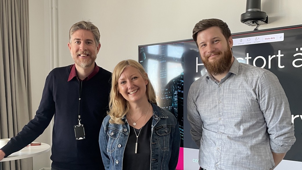 Group photo of Linus Ekström, Cecilia Hjertzell and Simon Piquer