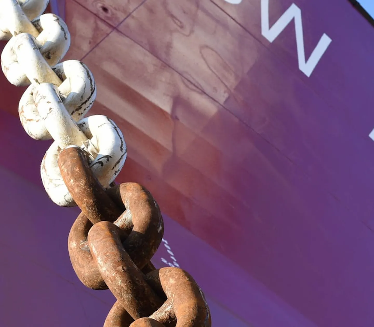 Close-up of mooring chain on ship Adolo