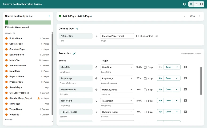 Screenshort of the migration tool