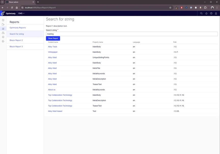 Blazor component report